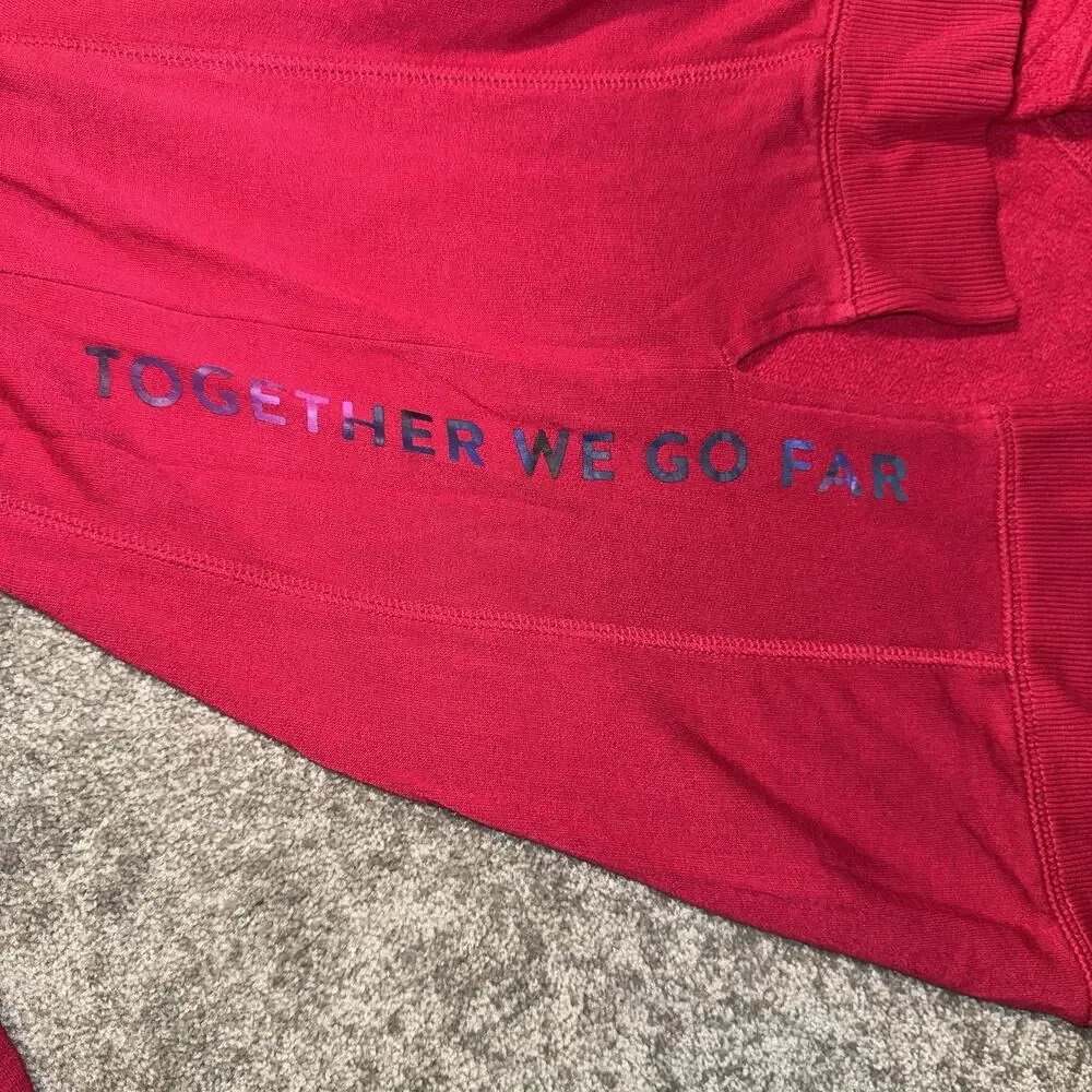 Peloton Weekender Sweatshirt Women's Medium Red Spellout Side Slit Crew Neck‎